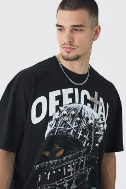 Tall Oversized Official Balaclava Print T-Shirt | UK^boohooMAN Clearance