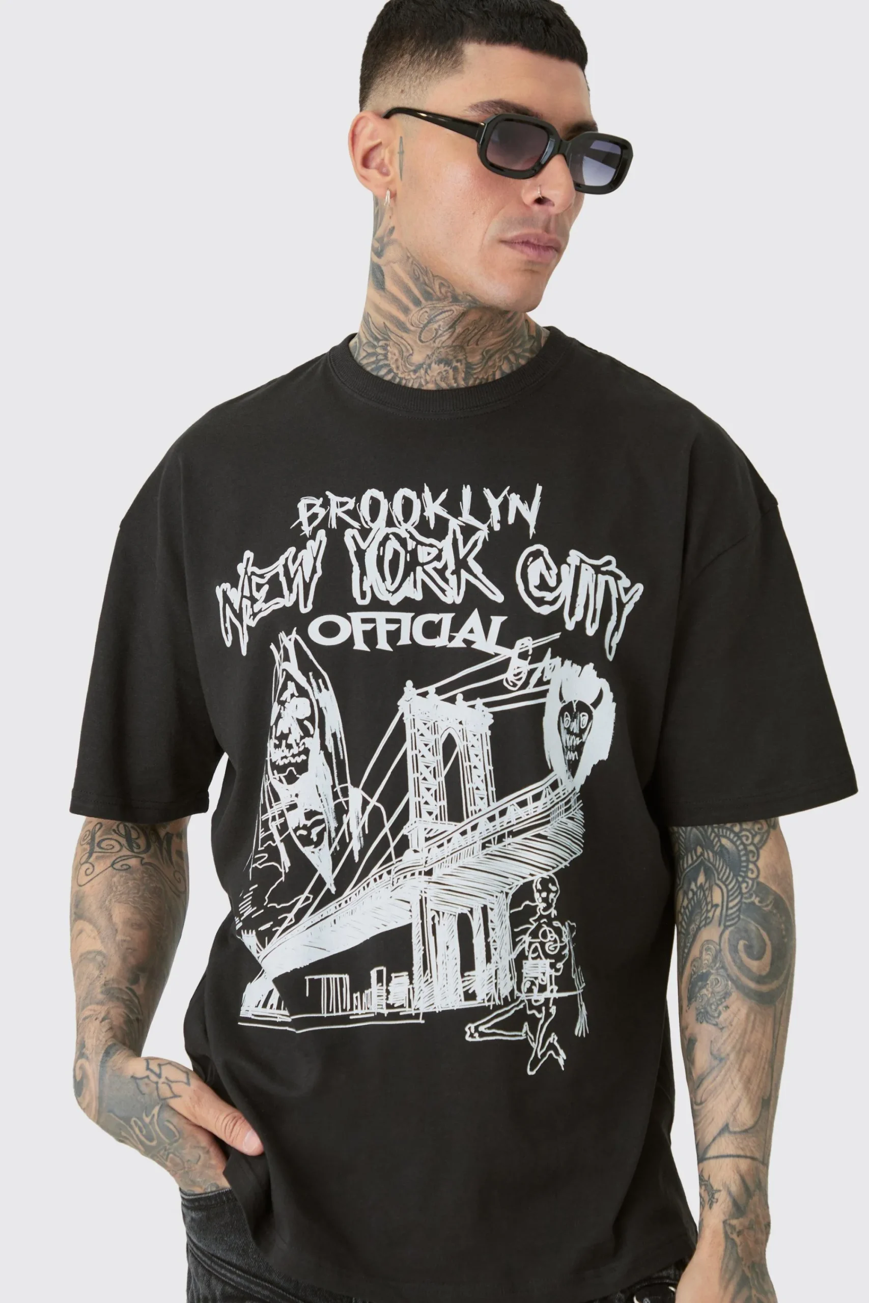 Tall Oversized Official City Print T-shirt | UK^boohooMAN Clearance