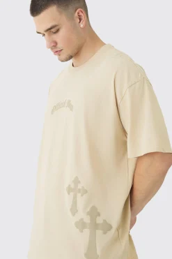 Tall Oversized Official Man Cross Puff Print T-Shirt | UK^boohooMAN Outlet