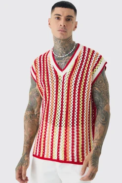 Tall Oversized Open Stitch Crochet Knitted Tank | UK^boohooMAN Best