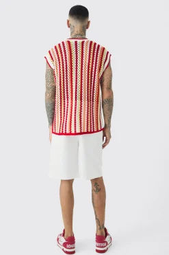 Tall Oversized Open Stitch Crochet Knitted Tank | UK^boohooMAN Best