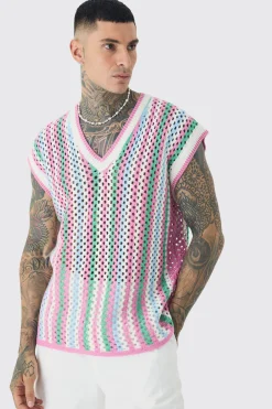 Tall Oversized Open Stitch Crochet Knitted Tank | UK^boohooMAN Discount