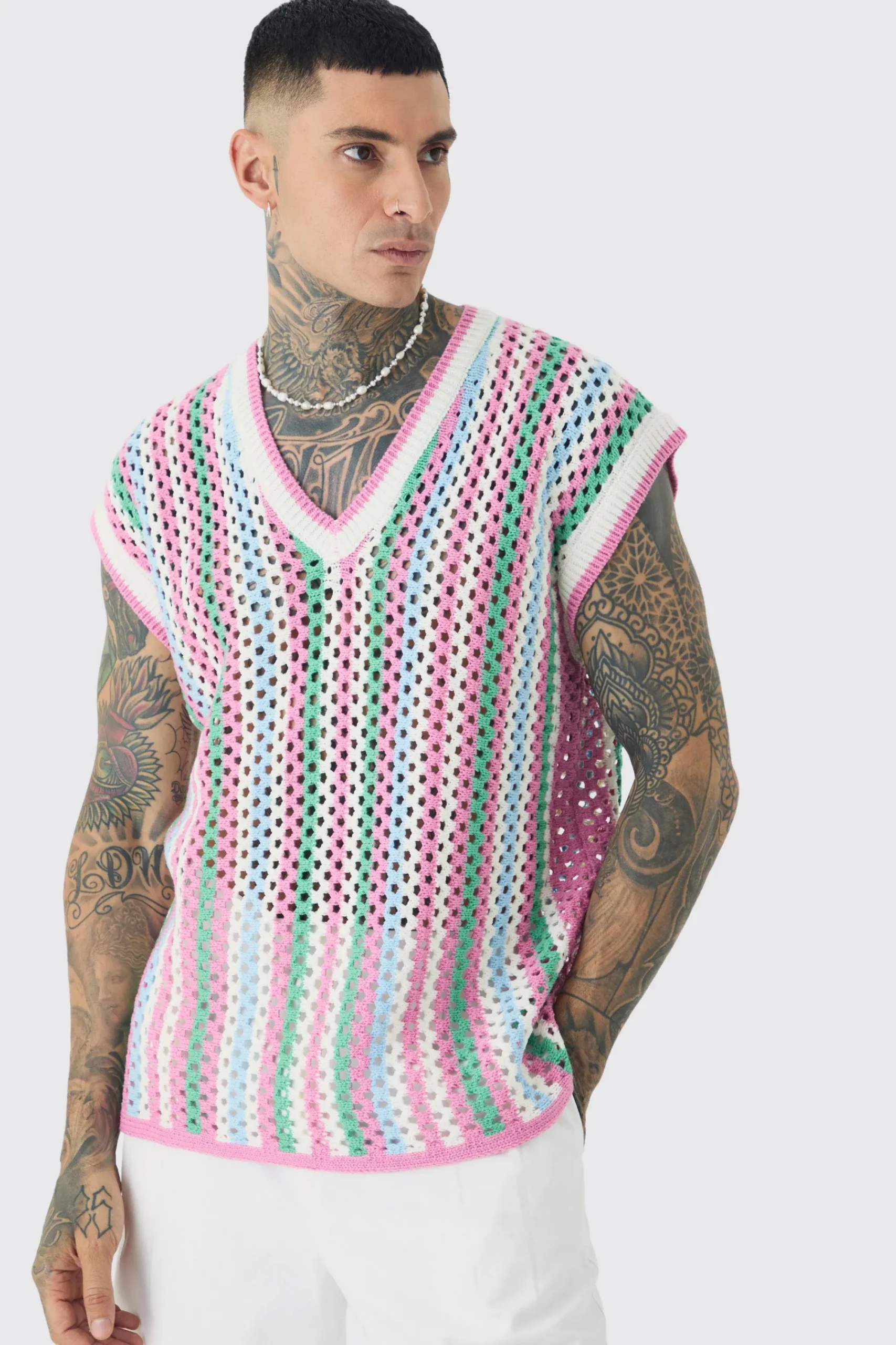 Tall Oversized Open Stitch Crochet Knitted Tank | UK^boohooMAN Discount