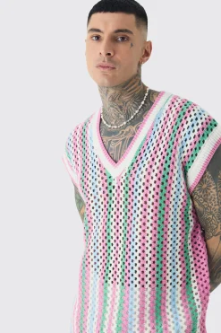 Tall Oversized Open Stitch Crochet Knitted Tank | UK^boohooMAN Discount