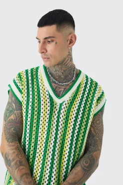 Tall Oversized Open Stitch Crochet Knitted Tank | UK^boohooMAN Sale