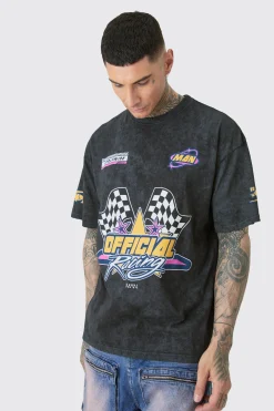 Tall Oversized Overdye Moto Graphic T-shirt | UK^boohooMAN New