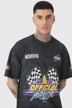 Tall Oversized Overdye Moto Graphic T-shirt | UK^boohooMAN New