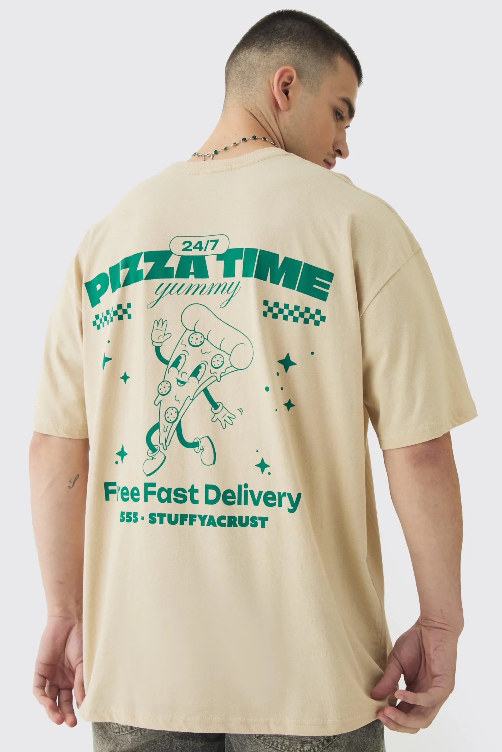 Tall Oversized Pizza Graphic T-Shirt | UK^boohooMAN New