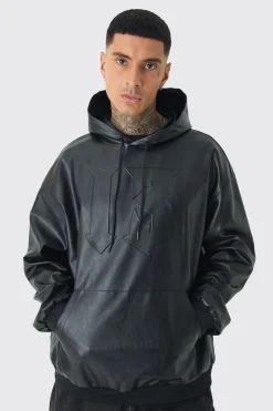boohooMAN Tall Oversized PU Drop Shoulder Embossed Hoodie | UK| Hoodies & Sweatshirts