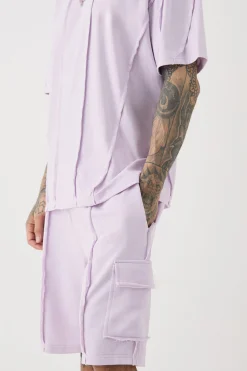 boohooMAN Tall Oversized Raw Interlock Seam T-shirt & Cargo Short Set | UK| Shorts|Tracksuits