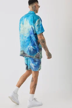 boohooMAN Tall Oversized Renaissance Print Shirt & Swim Short Set | UK| Sets & Co-Ords
