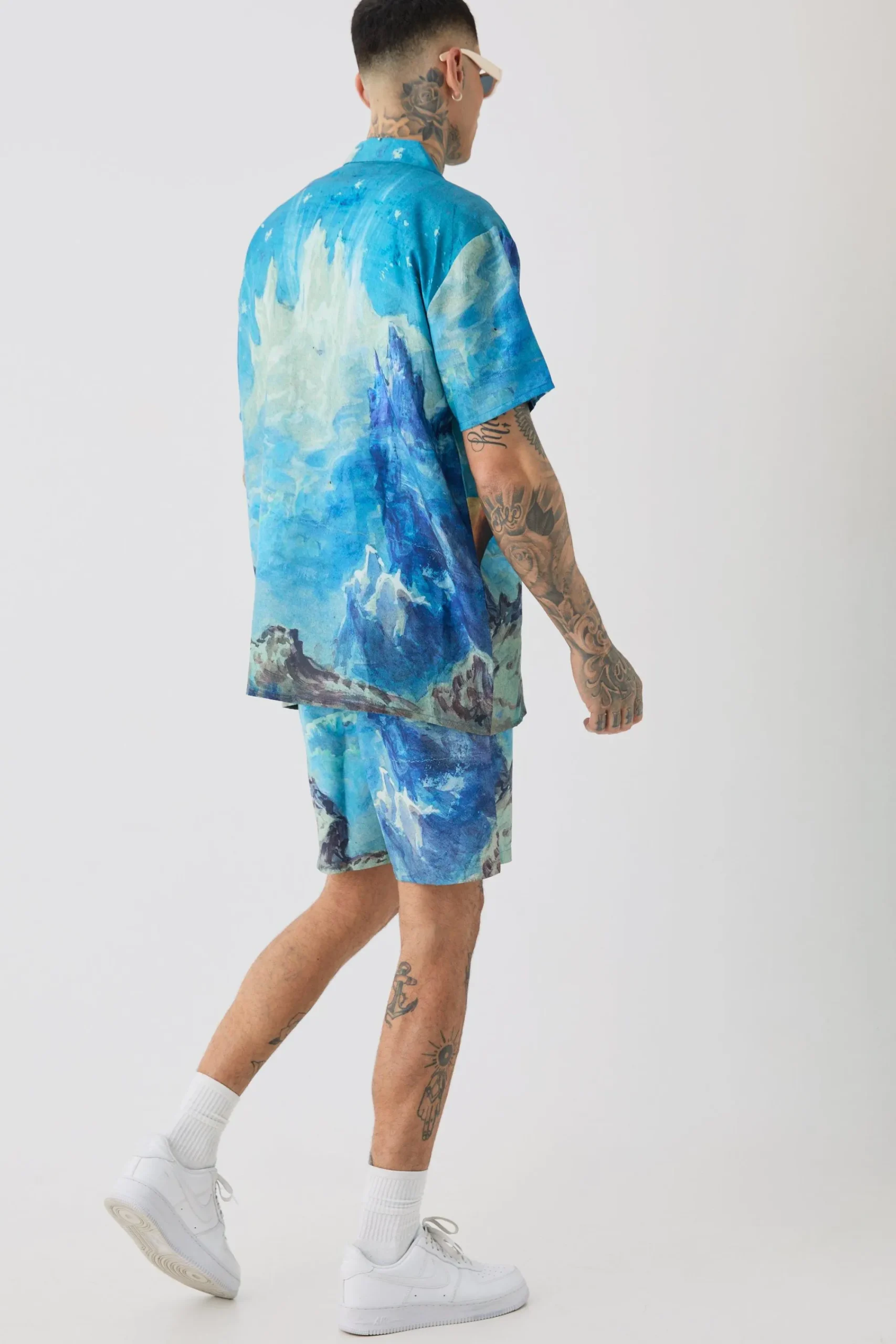 boohooMAN Tall Oversized Renaissance Print Shirt & Swim Short Set | UK| Sets & Co-Ords