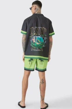 boohooMAN Tall Oversized Resort Print Shirt & Swim Short Set In | UK| Sets & Co-Ords