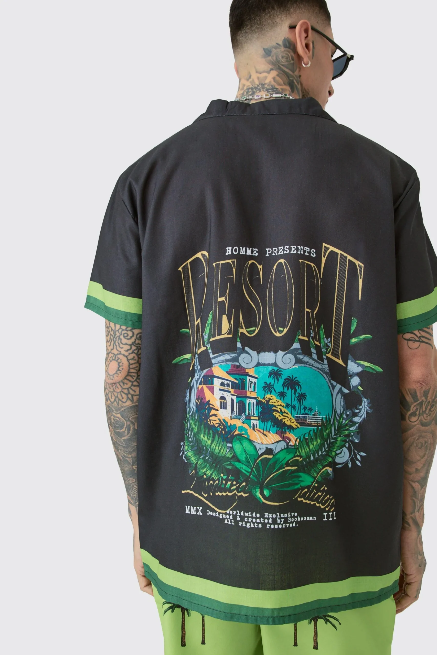 boohooMAN Tall Oversized Resort Print Shirt & Swim Short Set In | UK| Sets & Co-Ords