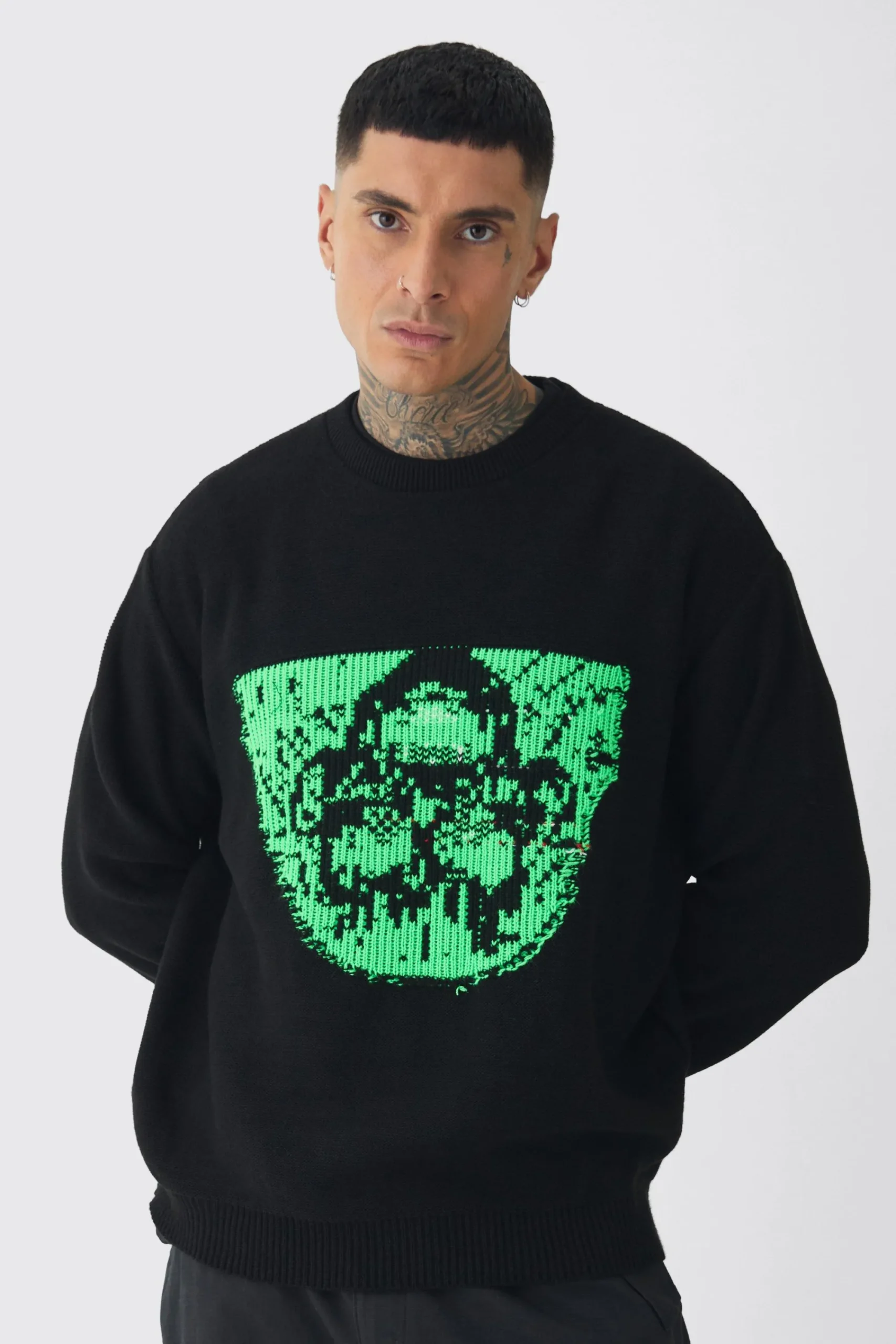 boohooMAN Tall Oversized Reverse Knit Halloween Jumper | UK| Knitwear