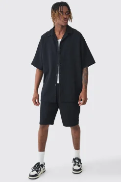 boohooMAN Tall Oversized Short Sleeve Pleated Shirt & Short Set | UK| Sets & Co-Ords