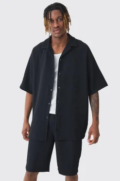 boohooMAN Tall Oversized Short Sleeve Pleated Shirt & Short Set | UK| Sets & Co-Ords