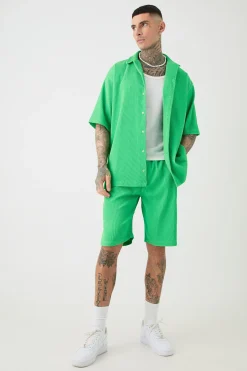 boohooMAN Tall Oversized Short Sleeve Pleated Shirt & Short In | UK| Sets & Co-Ords