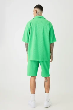 boohooMAN Tall Oversized Short Sleeve Pleated Shirt & Short In | UK| Sets & Co-Ords