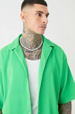 boohooMAN Tall Oversized Short Sleeve Pleated Shirt & Short In | UK| Sets & Co-Ords