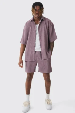 boohooMAN Tall Oversized Short Sleeve Pleated Shirt & Short Set In | UK| Sets & Co-Ords