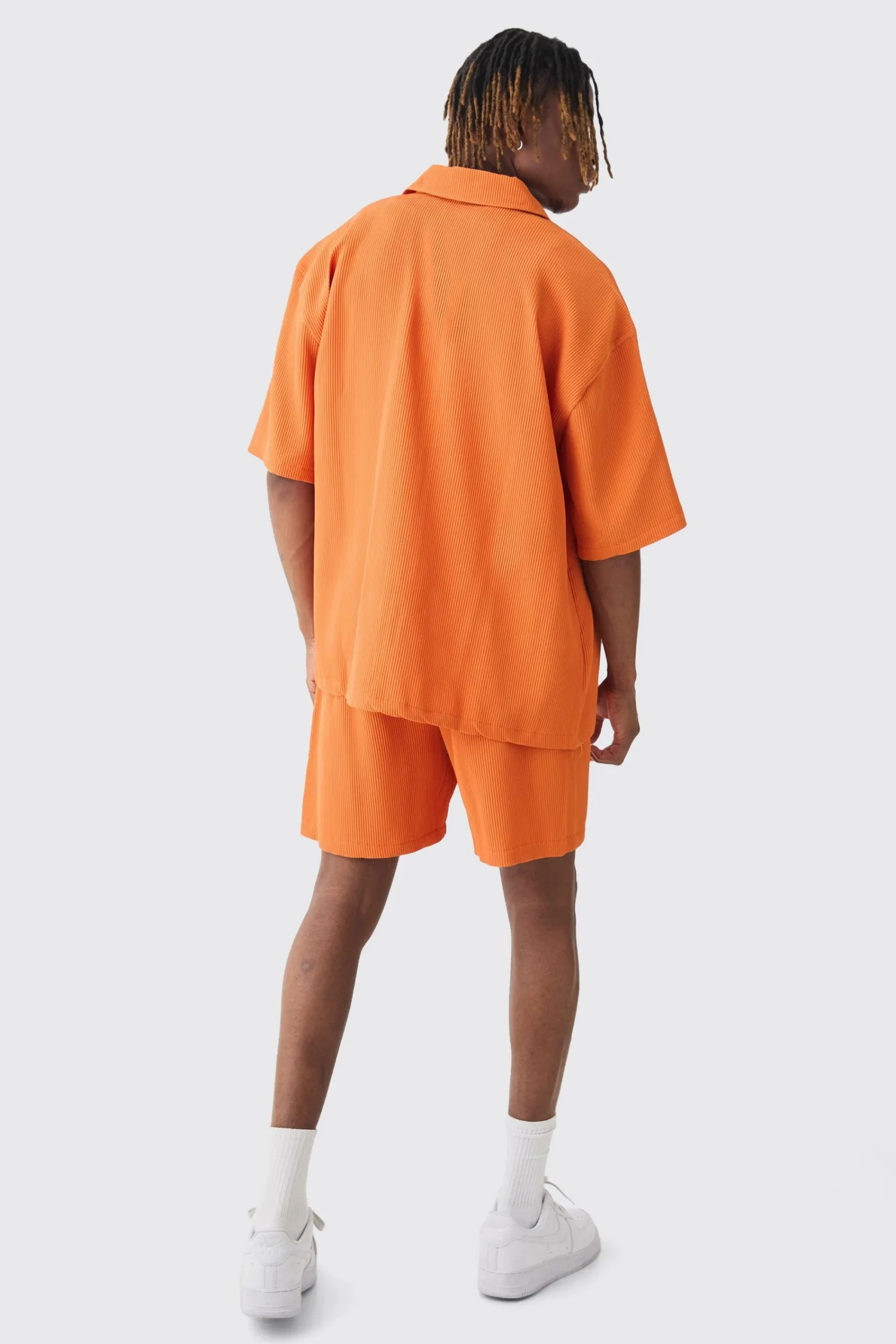 boohooMAN Tall Oversized Short Sleeve Pleated Shirt & Short Set In Sunset | UK| Sets & Co-Ords