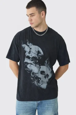Tall Oversized Skull Acid Wash T-Shirt | UK^boohooMAN Best