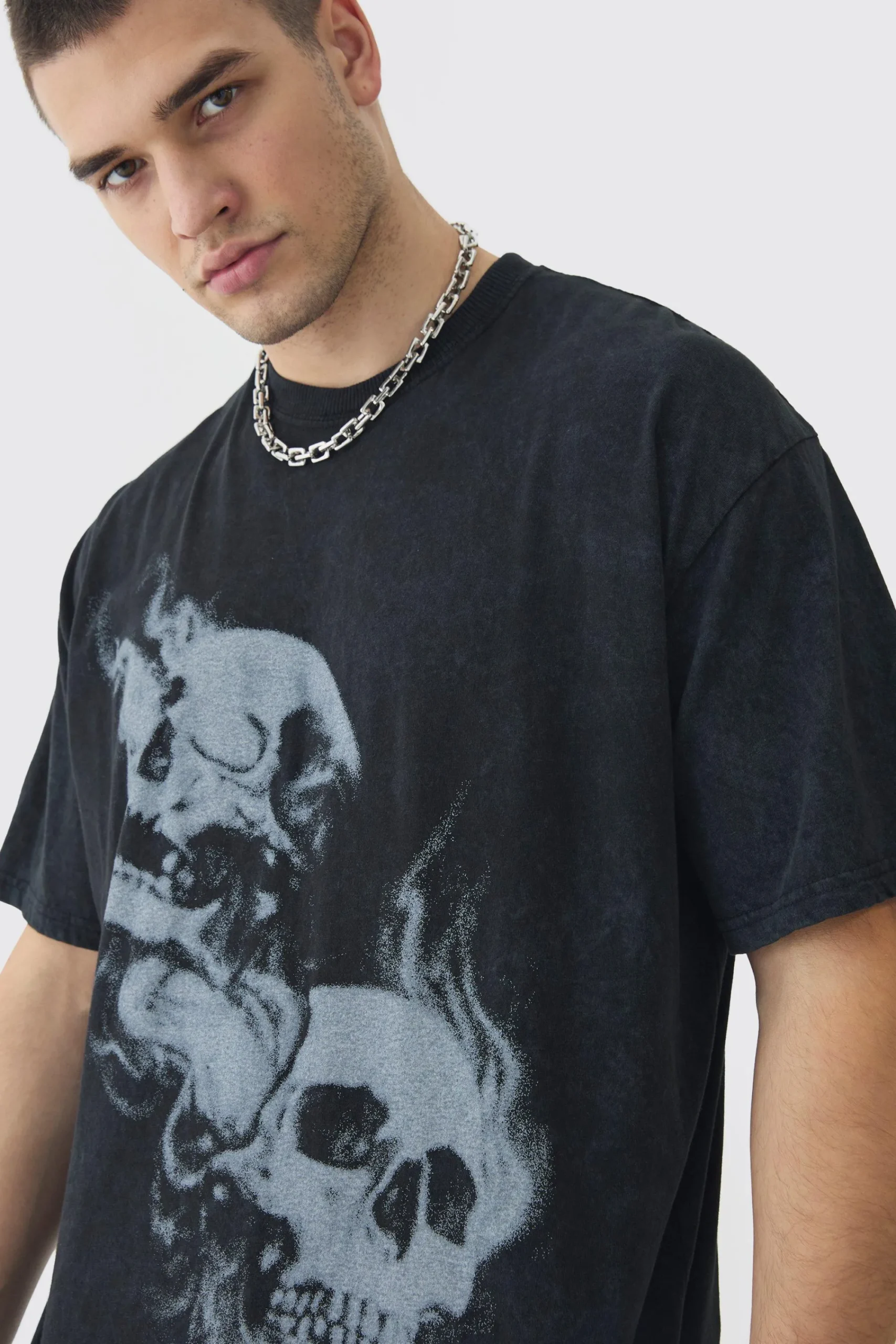 Tall Oversized Skull Acid Wash T-Shirt | UK^boohooMAN Best