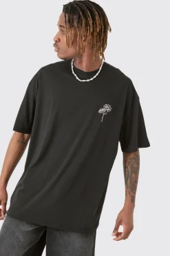 Tall Oversized Stencil Floral Embroidered T-shirt In | UK^boohooMAN Outlet