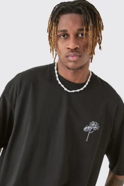 Tall Oversized Stencil Floral Embroidered T-shirt In | UK^boohooMAN Outlet