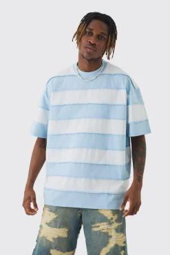 Tall Oversized Stripe Raw Seam T-shirt | UK^boohooMAN Hot