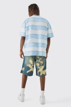 Tall Oversized Stripe Raw Seam T-shirt | UK^boohooMAN Hot