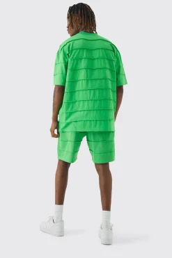 boohooMAN Tall Oversized Stripe Raw Seam T-shirt & Short Set | UK| Tracksuits