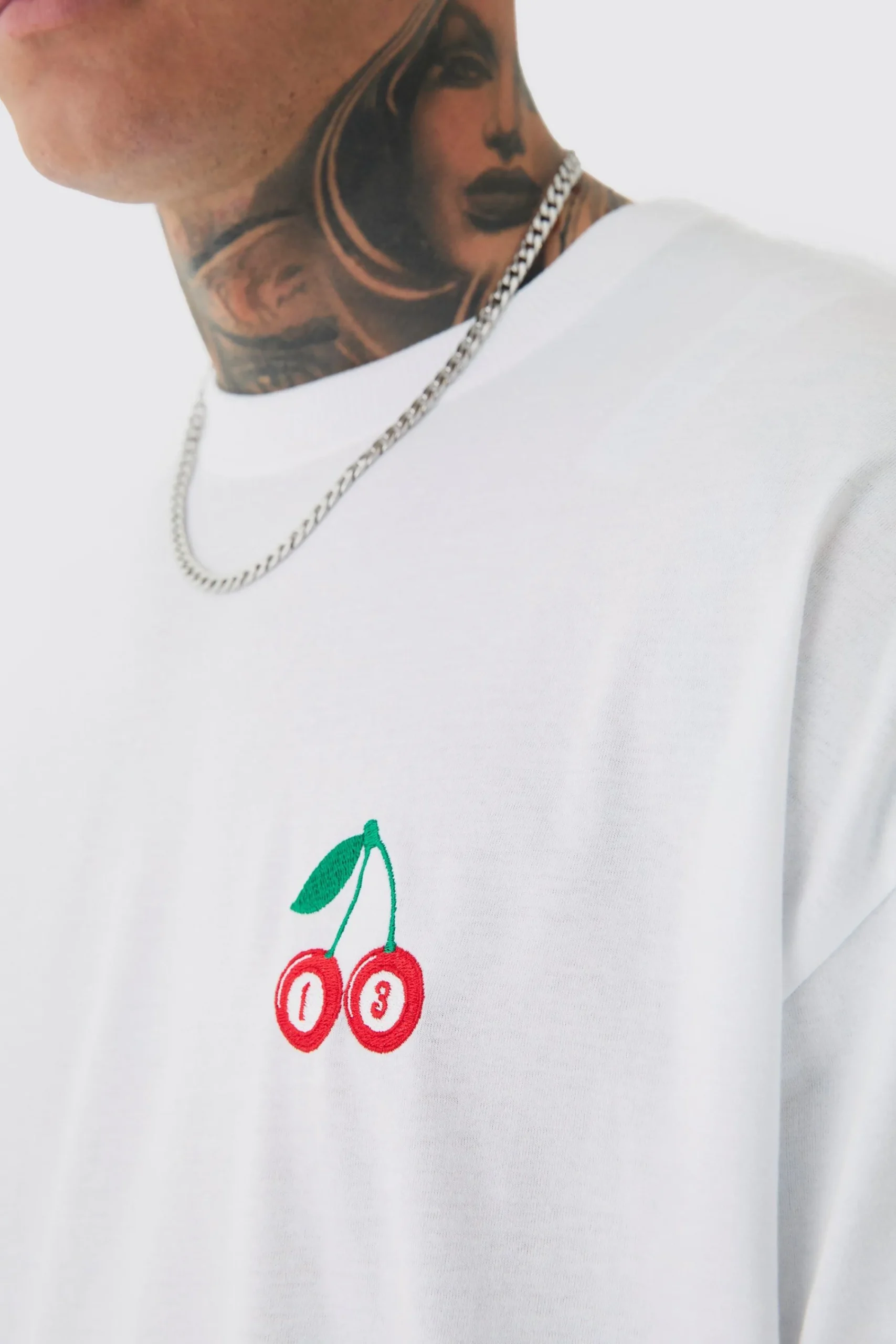 Tall Oversized Tall Cherry Embroidered T-shirt In | UK^boohooMAN