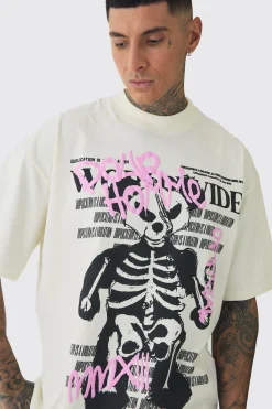 Tall Oversized Teddy Skeleton Graphic Puff Print T-Shirt | UK^boohooMAN Discount