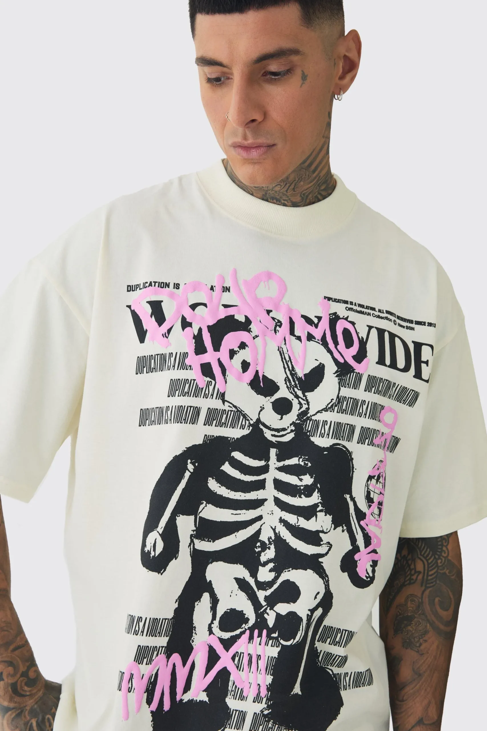 Tall Oversized Teddy Skeleton Graphic Puff Print T-Shirt | UK^boohooMAN Discount