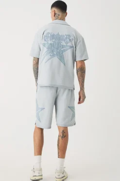 boohooMAN Tall Oversized Textured Star Applique Shirt | UK| Shirts