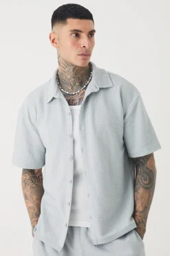 boohooMAN Tall Oversized Textured Star Applique Shirt | UK| Shirts