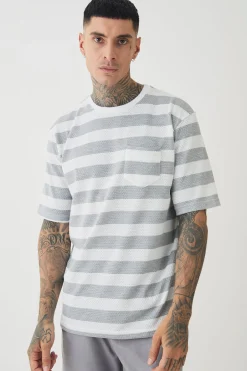 Tall Oversized Textured Stripe T-shirt | UK^boohooMAN Discount