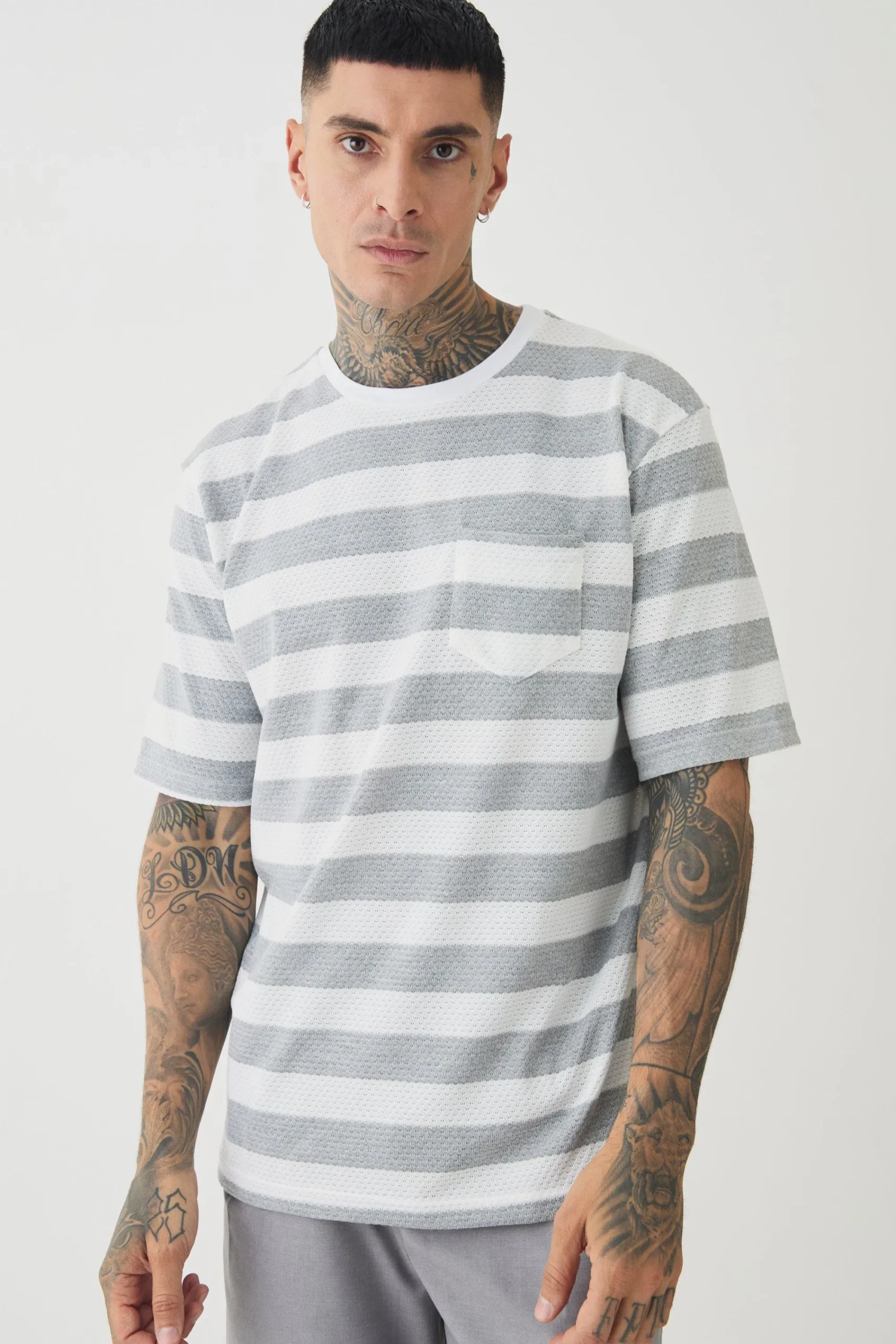 Tall Oversized Textured Stripe T-shirt | UK^boohooMAN Discount