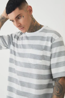 Tall Oversized Textured Stripe T-shirt | UK^boohooMAN Discount