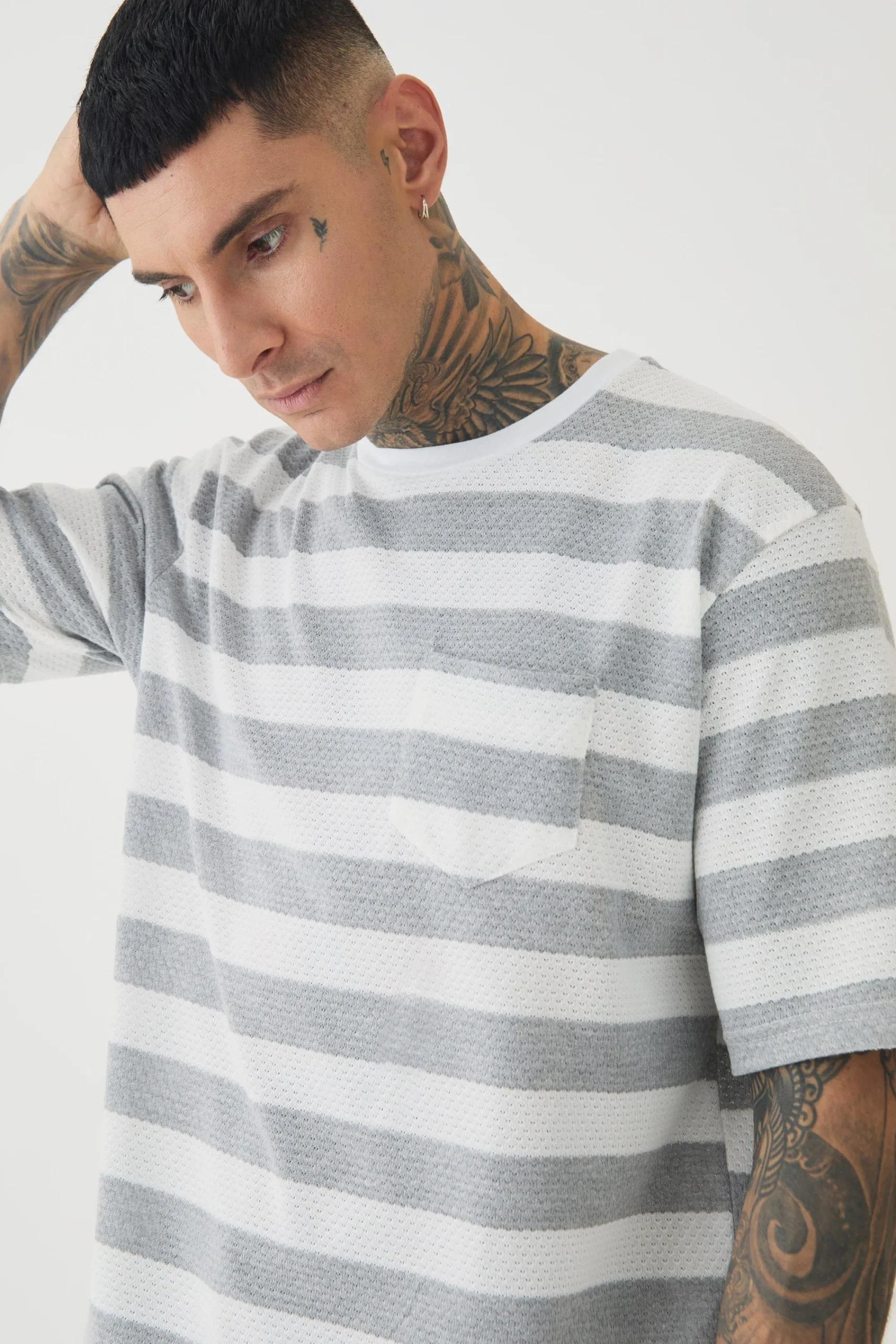 Tall Oversized Textured Stripe T-shirt | UK^boohooMAN Discount