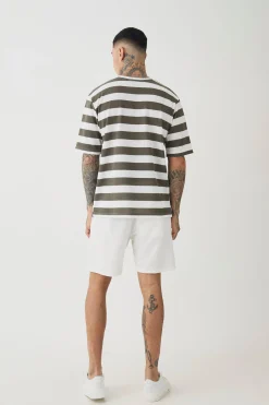 Tall Oversized Textured Stripe T-shirt | UK^boohooMAN