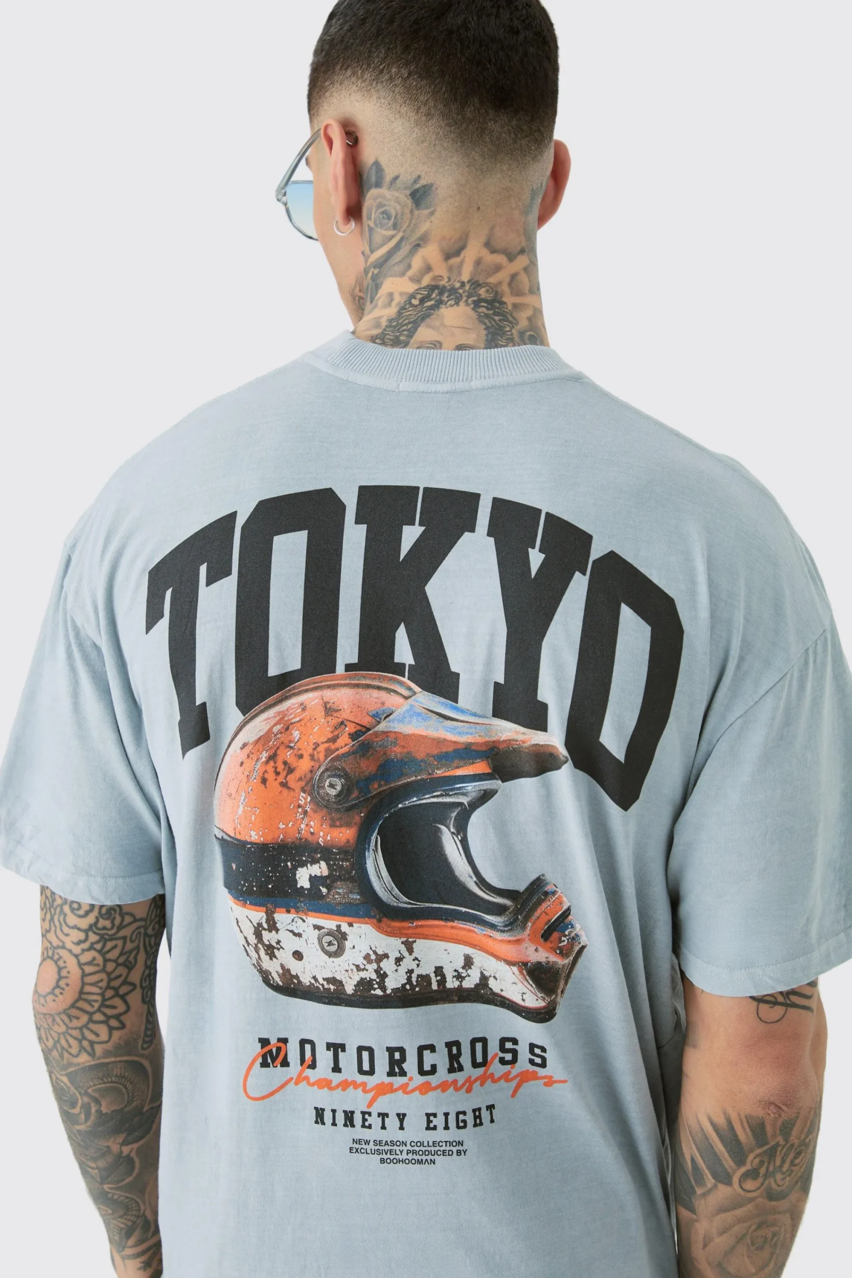 Tall Oversized Tokyo Back Print Overdye T-shirt | UK^boohooMAN
