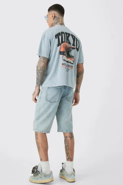 Tall Oversized Tokyo Back Print Overdye T-shirt | UK^boohooMAN