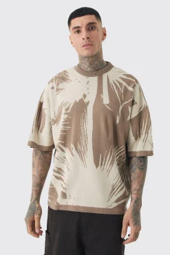 Tall Oversized Tonal Abstract Drawing Knitted T-shirt | UK^boohooMAN Hot