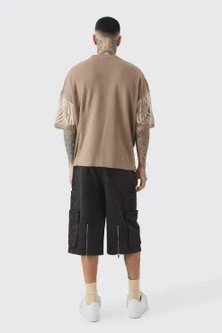 Tall Oversized Tonal Abstract Drawing Knitted T-shirt | UK^boohooMAN Hot