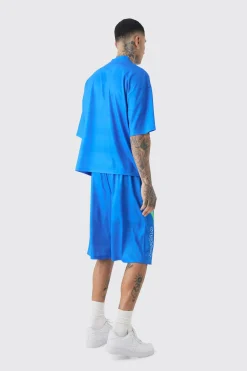 boohooMAN Tall Oversized V Neck Mesh Moto Printed T-shirt & Short Set | UK| Tracksuits