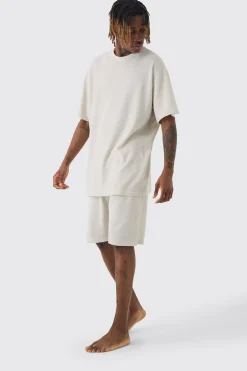 boohooMAN Tall Oversized Waffle Lounge Short Set In | UK| Loungewear