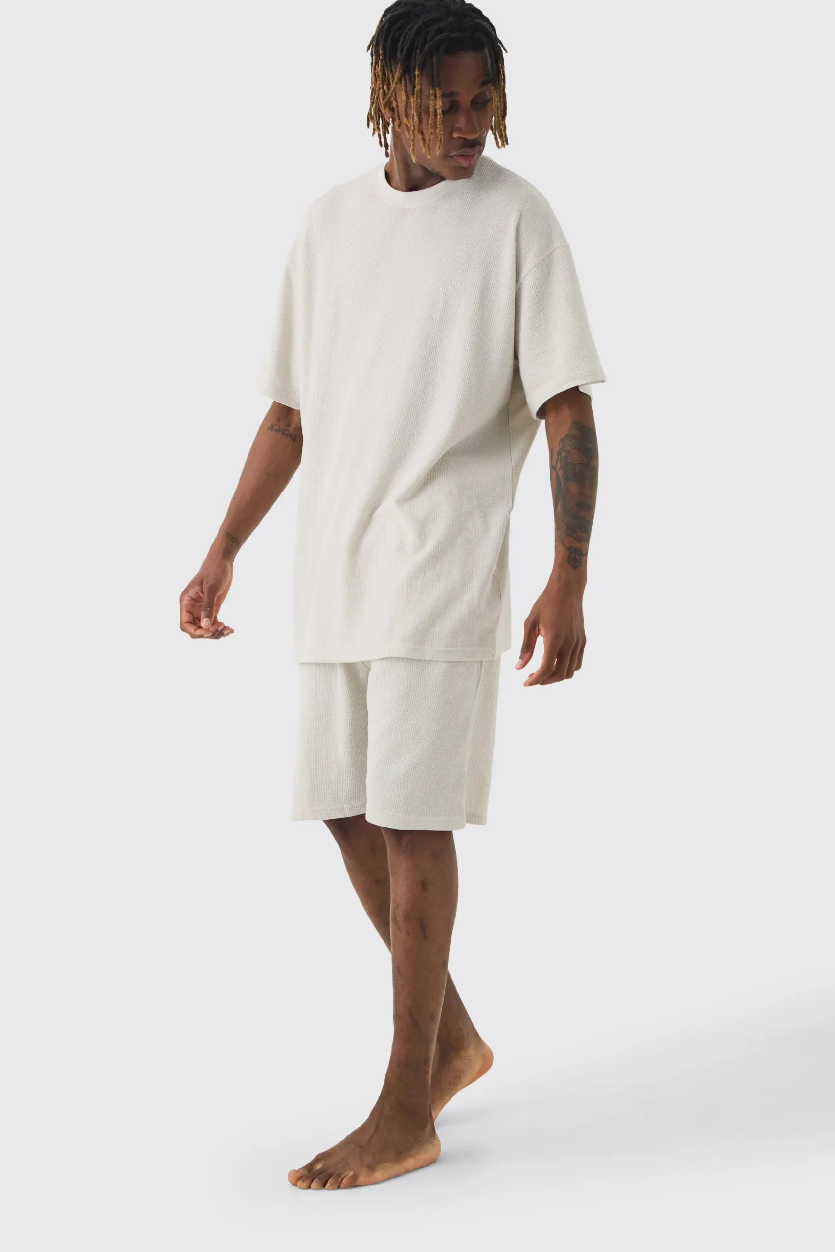 boohooMAN Tall Oversized Waffle Lounge Short Set In | UK| Loungewear